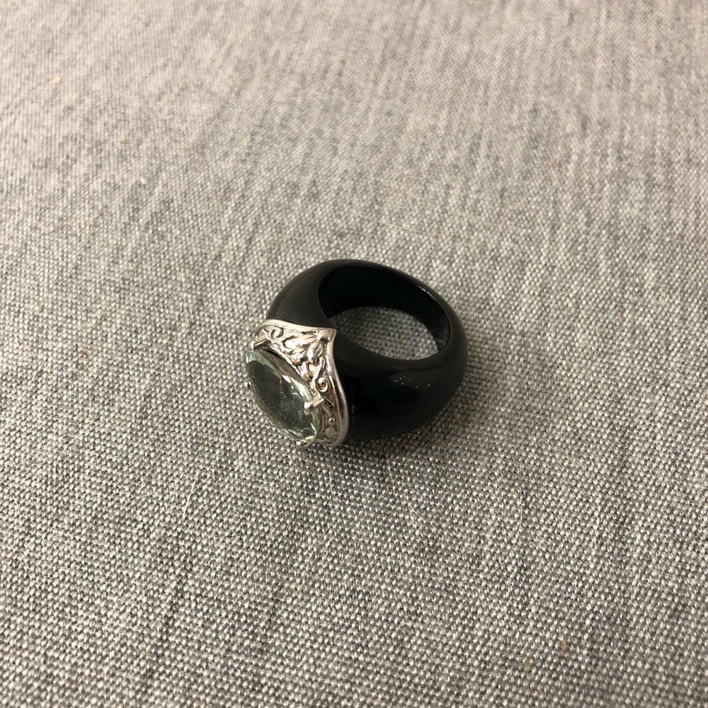 CRYSTAL W/ BLACK BAND STATEMENT RING - Picture 2 of 2